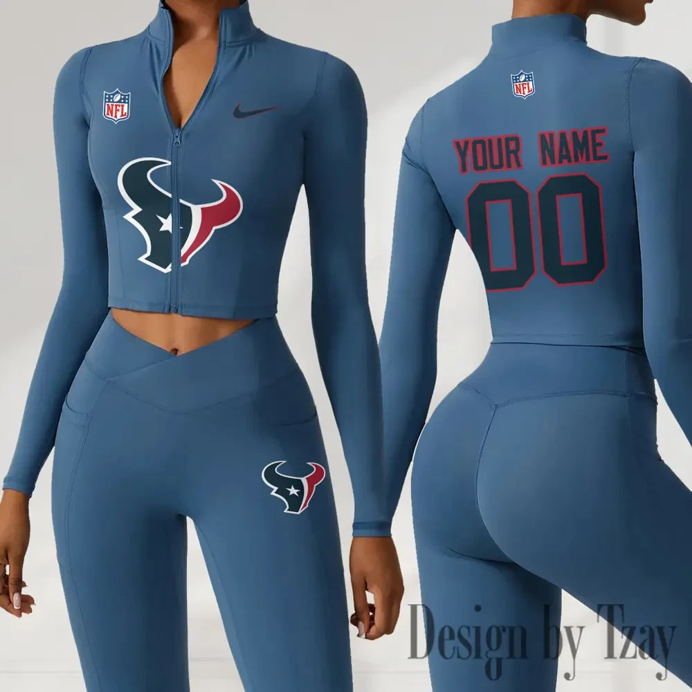 Houston Texans Women Activewear Set 2 Piece Crop Jacket and High Waist Leggings SPTZSTW211