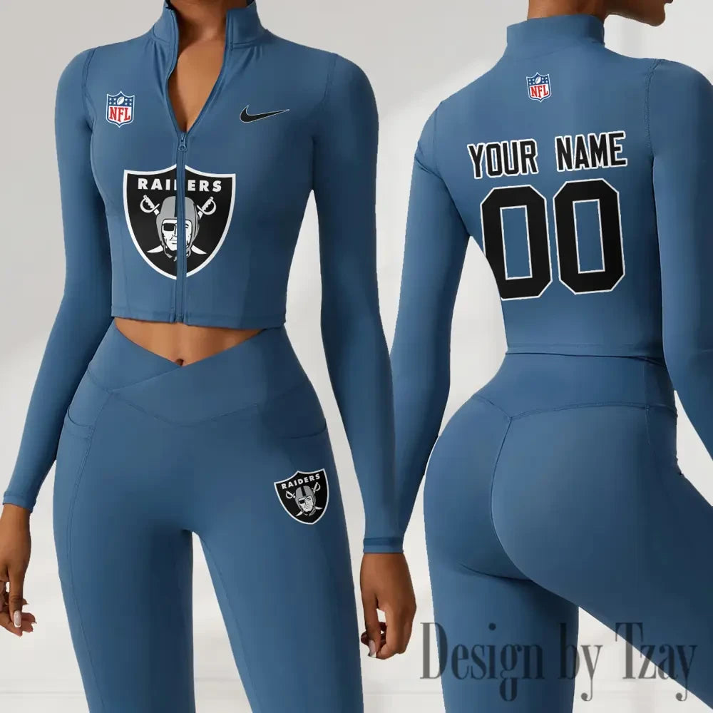 Las Vegas Raiders Women Activewear Set 2 Piece Crop Jacket and High Waist Leggings SPTZSTW215