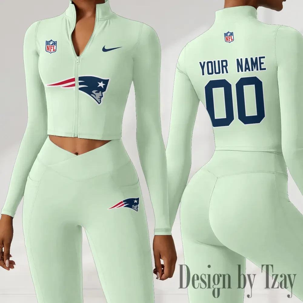 New England Patriots Women Activewear Set 2 Piece Crop Jacket and High Waist Leggings SPTZSTW220