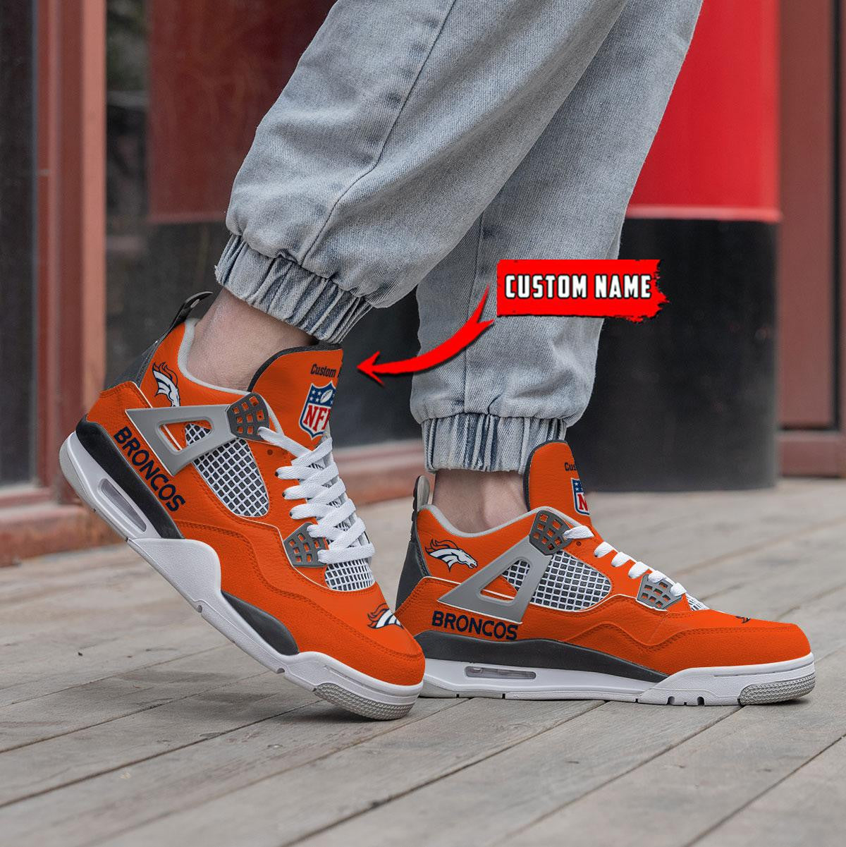Denver Broncos Personalized AJ4 Sneaker BG344