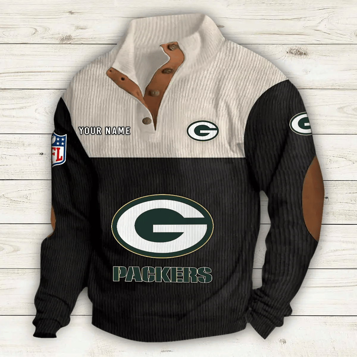 Green Bay Packers S9DBSCH647 Premium Stand-Collar Game-Day Pullover - Engineered Warmth & Personalized Name