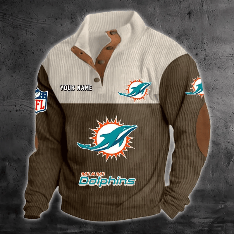 Miami Dolphins S9DBSCH1220 Color Block Stand Collar Sweatshirt