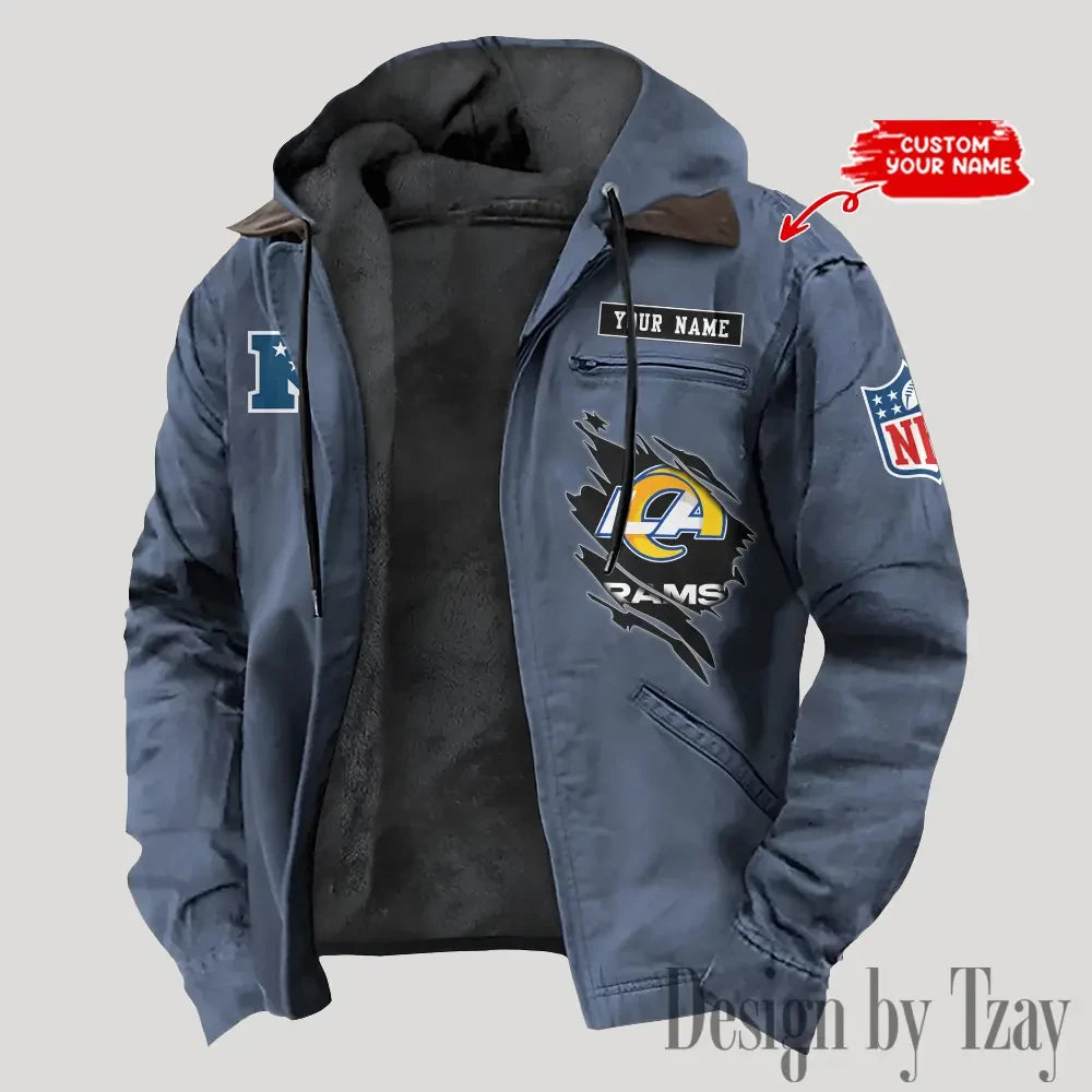 Los Angeles Rams Men's Casual Padded Jacket Hooded Trending 2026 SPTPJH148
