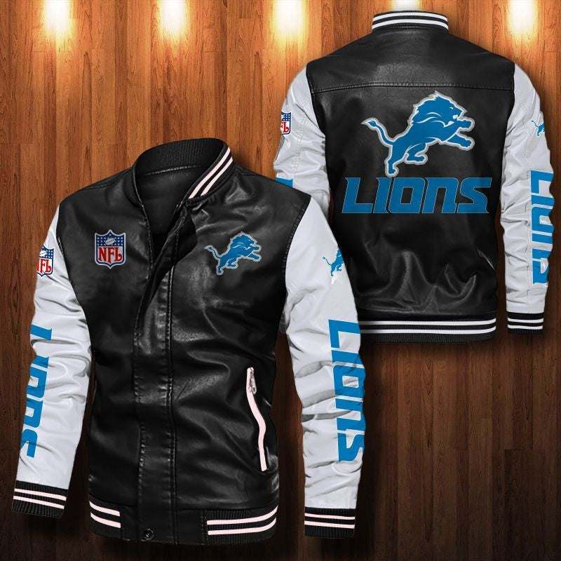 Signature Series Leather Jacket — Plush Sherpa Lining Detroit Lions HVKE1018
