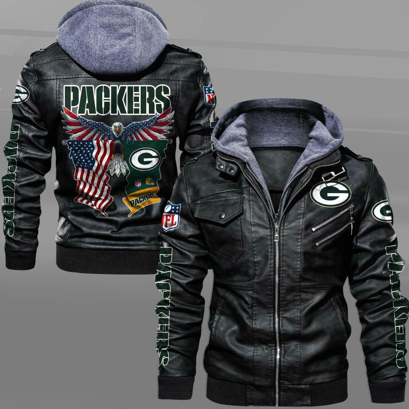Green Bay Packers HVKC7223 - Premium & Ultra-Thick Leather Jacket with Fleece Hood
