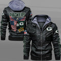 Green Bay Packers HVKC7223 - Premium & Ultra-Thick Leather Jacket with Fleece Hood