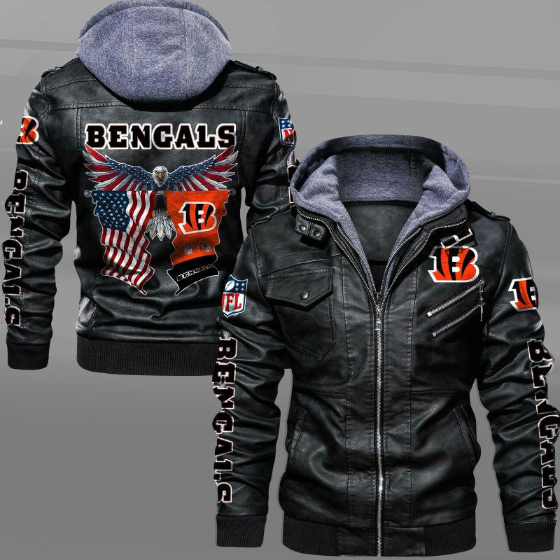 Cincinnati Bengals HVKC7218 - Premium & Ultra-Thick Leather Jacket with Fleece Hood