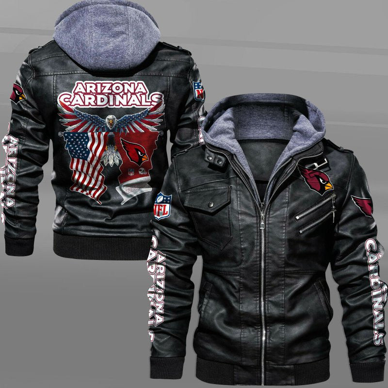 Arizona Cardinals  HVKC7212 - Premium & Ultra-Thick Leather Jacket with Fleece Hood