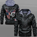Las Vegas Raiders HVKC7236 - Premium & Ultra-Thick Leather Jacket with Fleece Hood