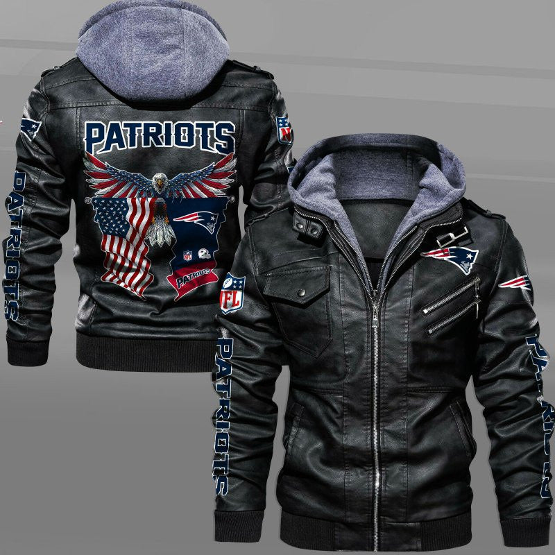 New England Patriots HVKC7232 - Premium & Ultra-Thick Leather Jacket with Fleece Hood