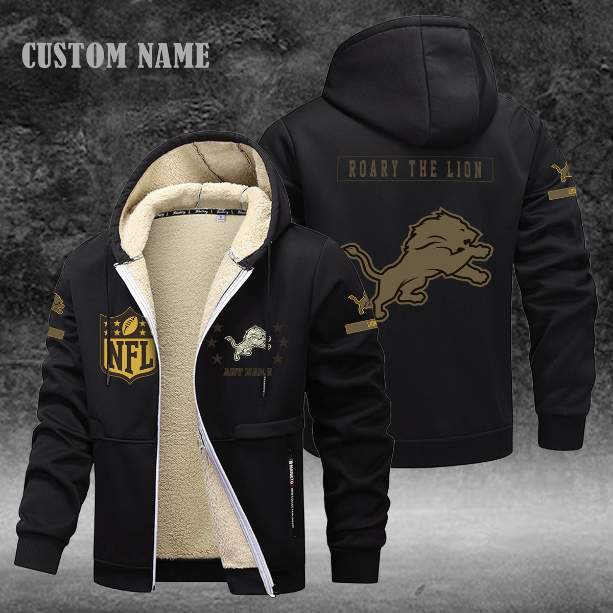 Detroit Lions NFL-Lamb Fleece Thick Coat- Custom name 10154094N