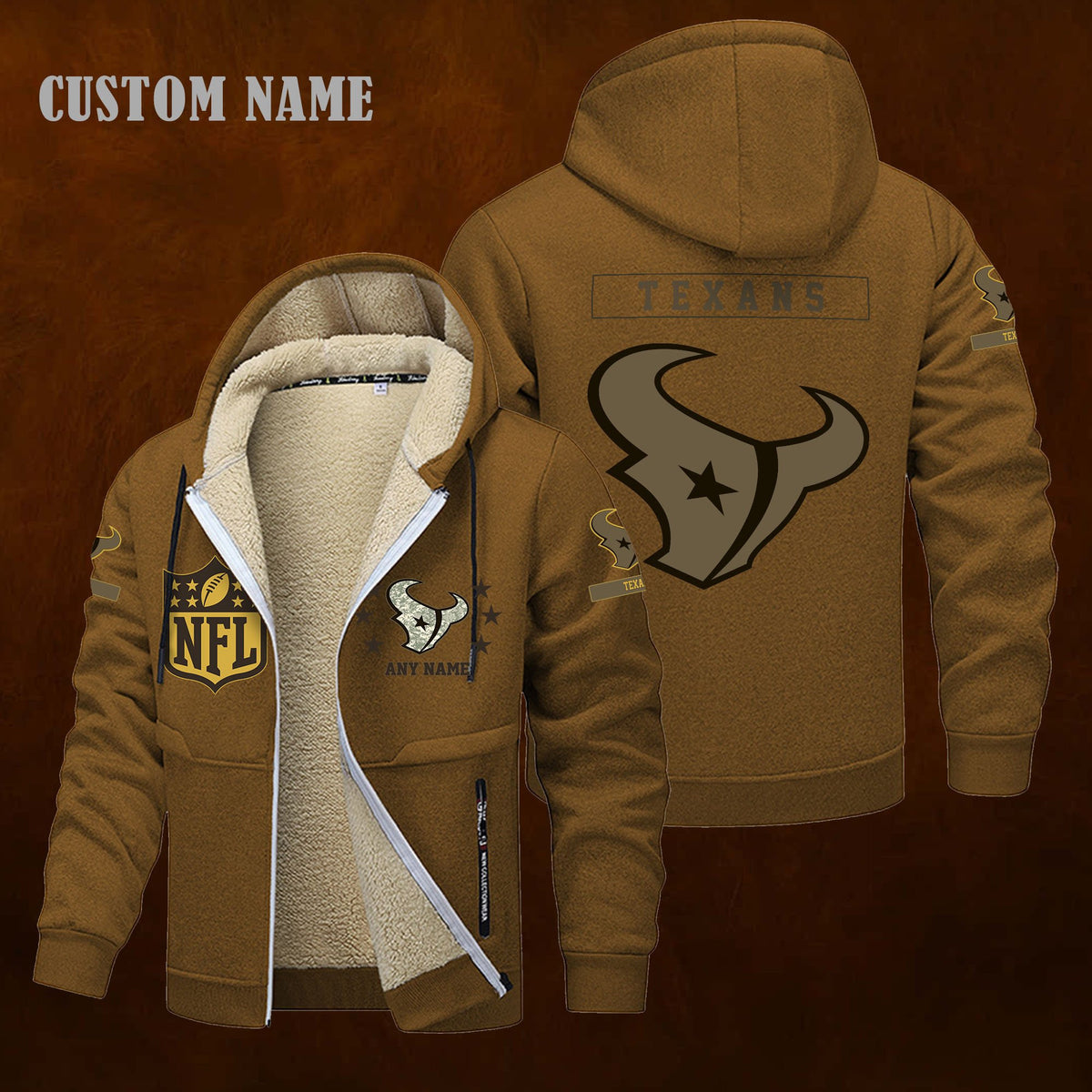 Houston Texans NFL-Lamb Fleece Thick Coat- Custom name 10154094N