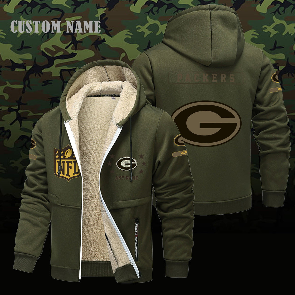 Green Bay Packers NFL-Lamb Fleece Thick Coat- Custom name 10154094N