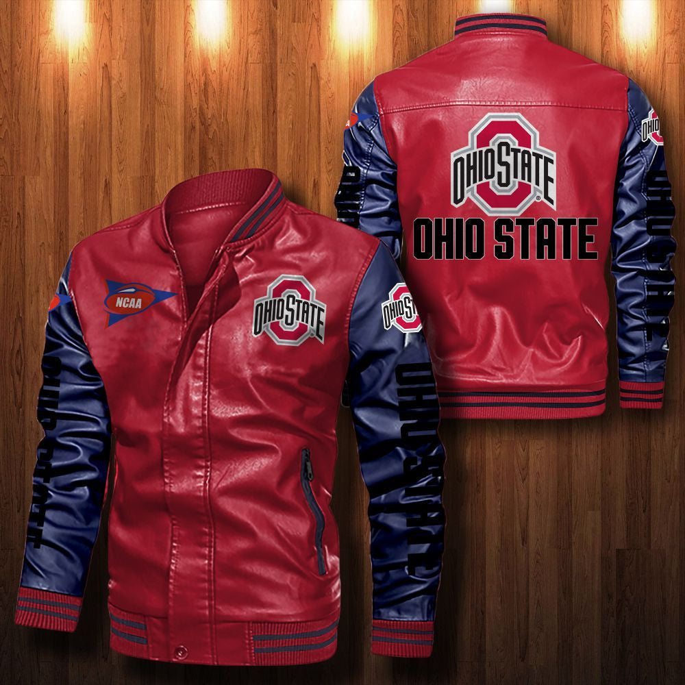 Signature Series Leather Jacket — Plush Sherpa Lining Ohio State Buckeyes HVKE041