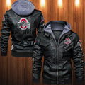 Ohio State Buckeyes HVKC1298 - Premium & Ultra-Thick Leather Jacket with Fleece Hood