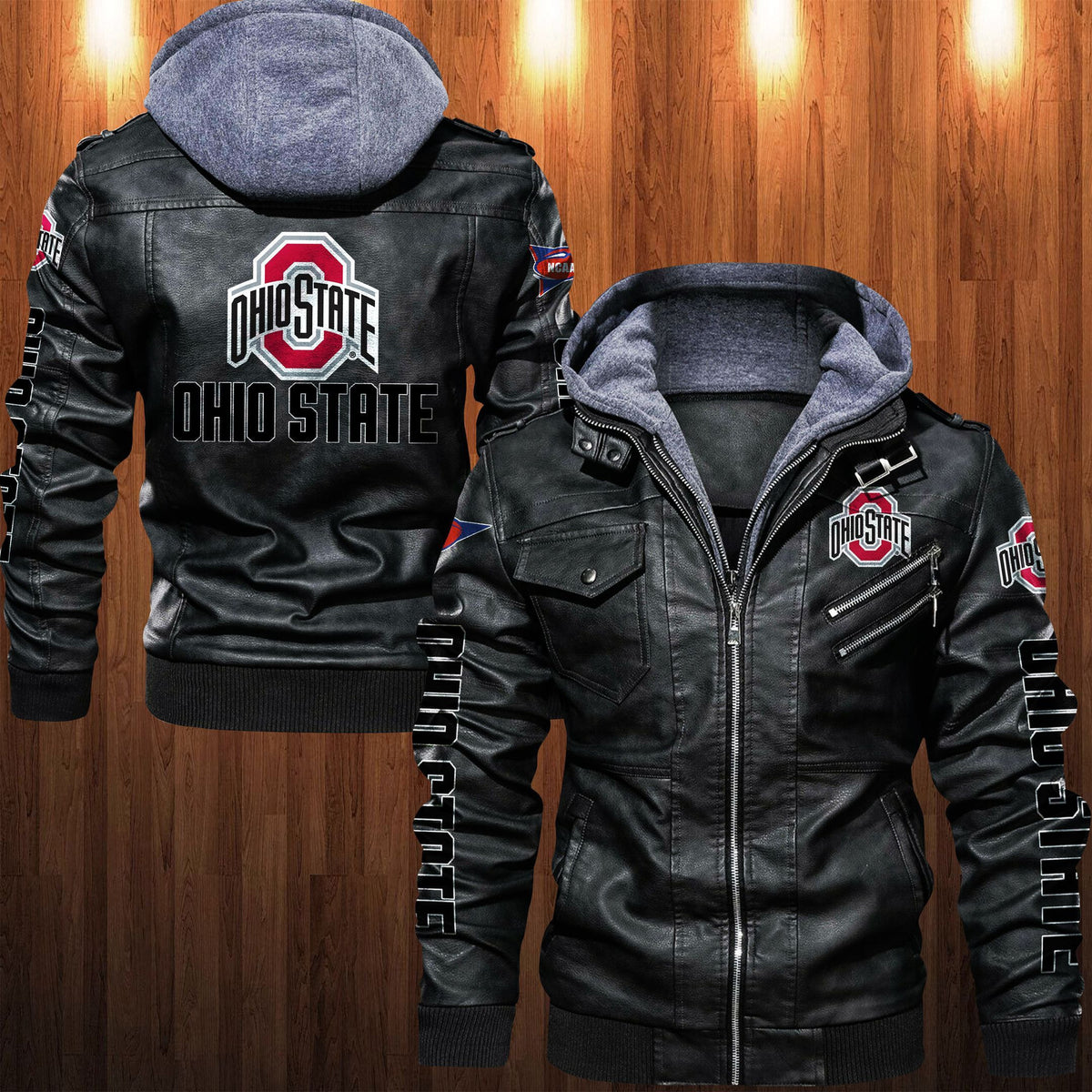 Ohio State Buckeyes HVKC1298 - Premium & Ultra-Thick Leather Jacket with Fleece Hood
