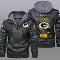 Green Bay Packers Premium & Ultra-Thick Leather Jacket with Fleece Hood 12