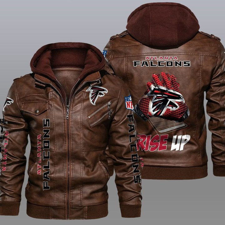 Atlanta Falcons Premium & Ultra-Thick Leather Jacket with Fleece Hood 02