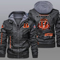Cincinnati Bengals Premium & Ultra-Thick Leather Jacket with Fleece Hood 07