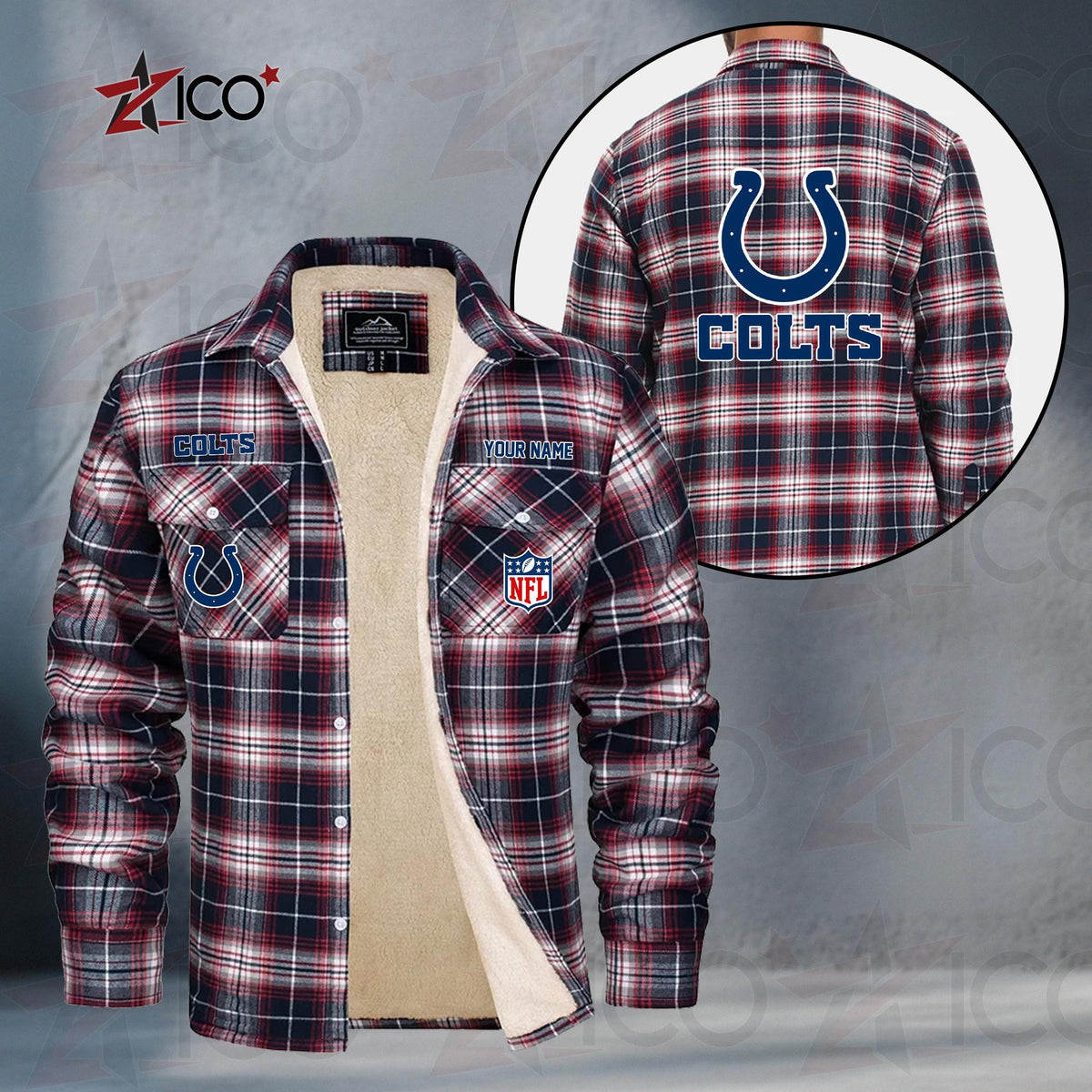 Indianapolis Colts Fleece Flannel Plaid Jacket TG46