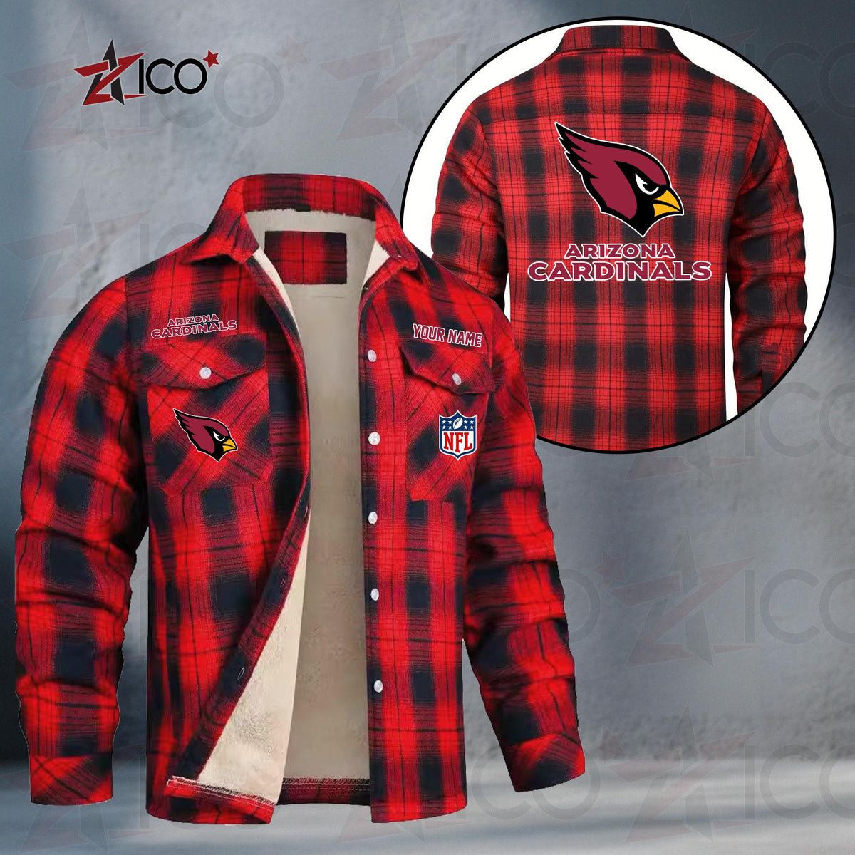 Arizona Cardinals Fleece Flannel Plaid Jacket TG33