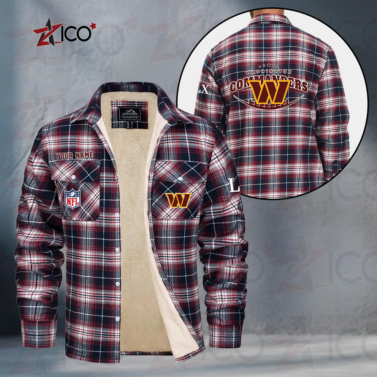Washington Commanders Fleece Flannel Plaid Jacket MN32
