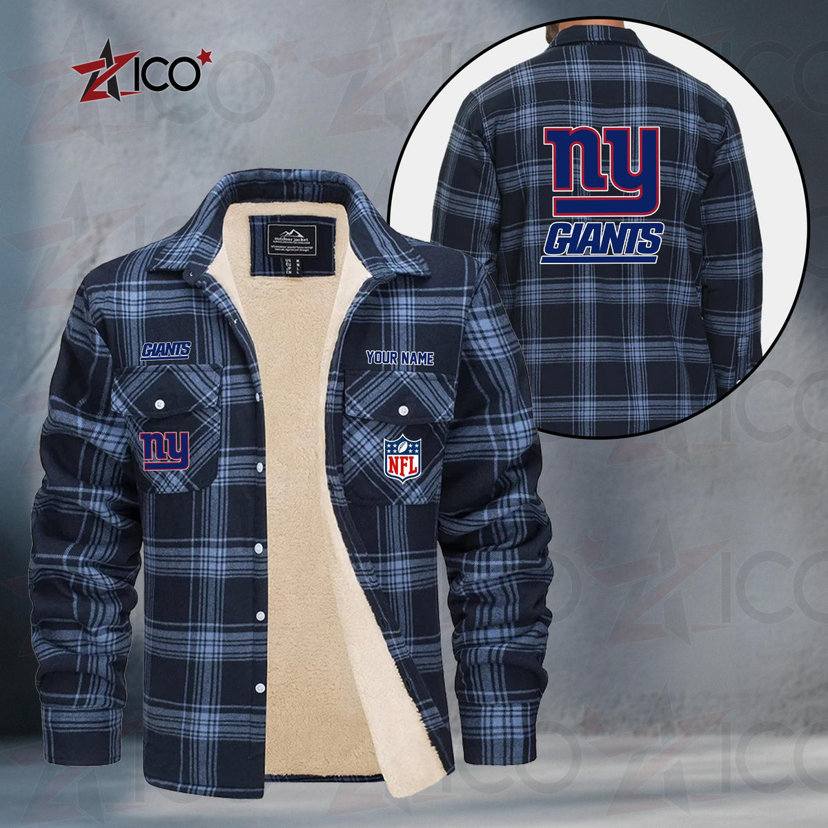 New York Giants Fleece Flannel Plaid Jacket TG56