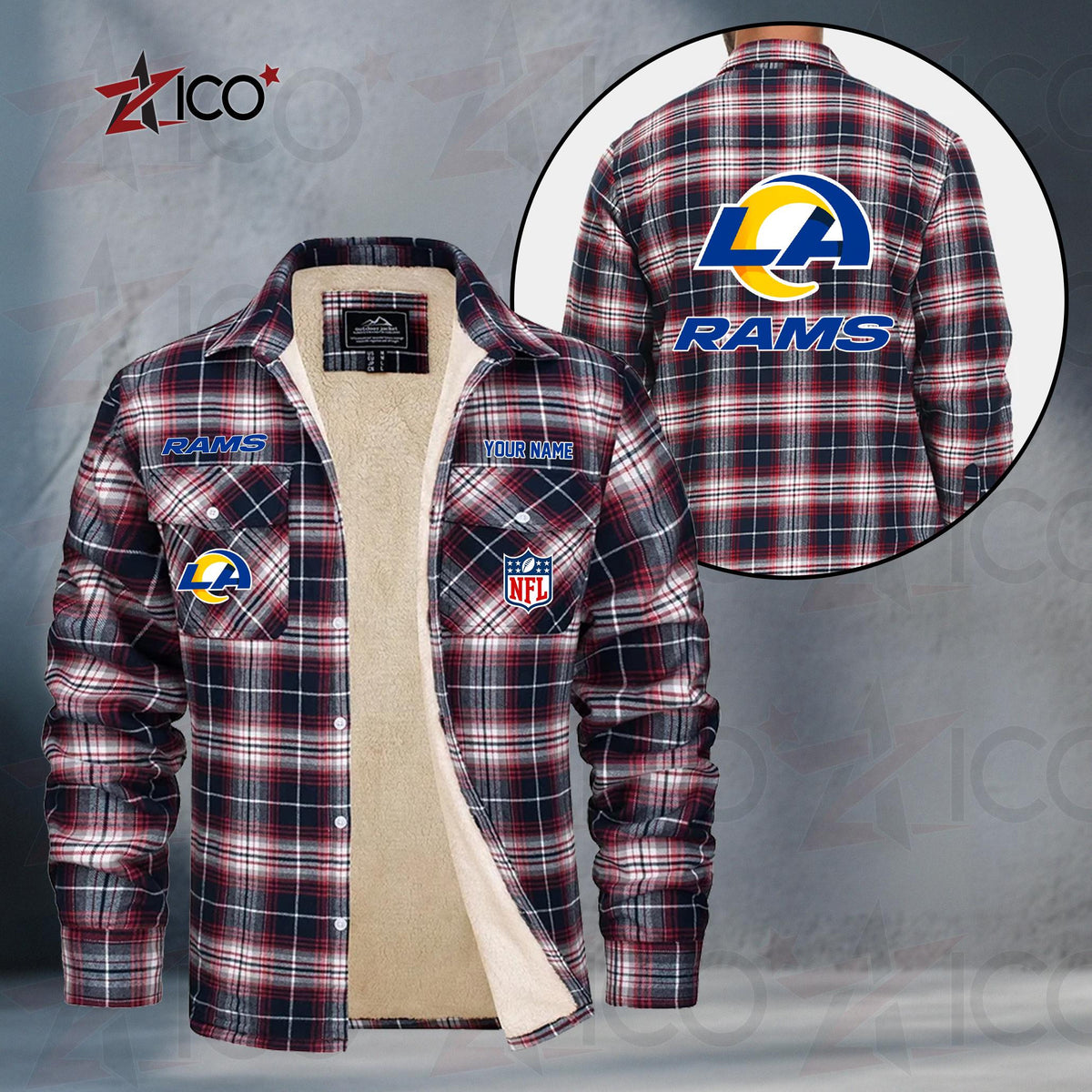Los Angeles Rams Fleece Flannel Plaid Jacket TG51
