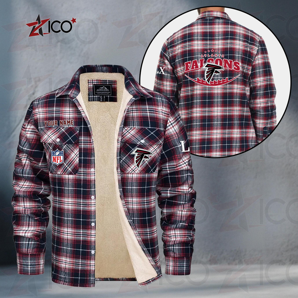 Atlanta Falcons Fleece Flannel Plaid Jacket MN02