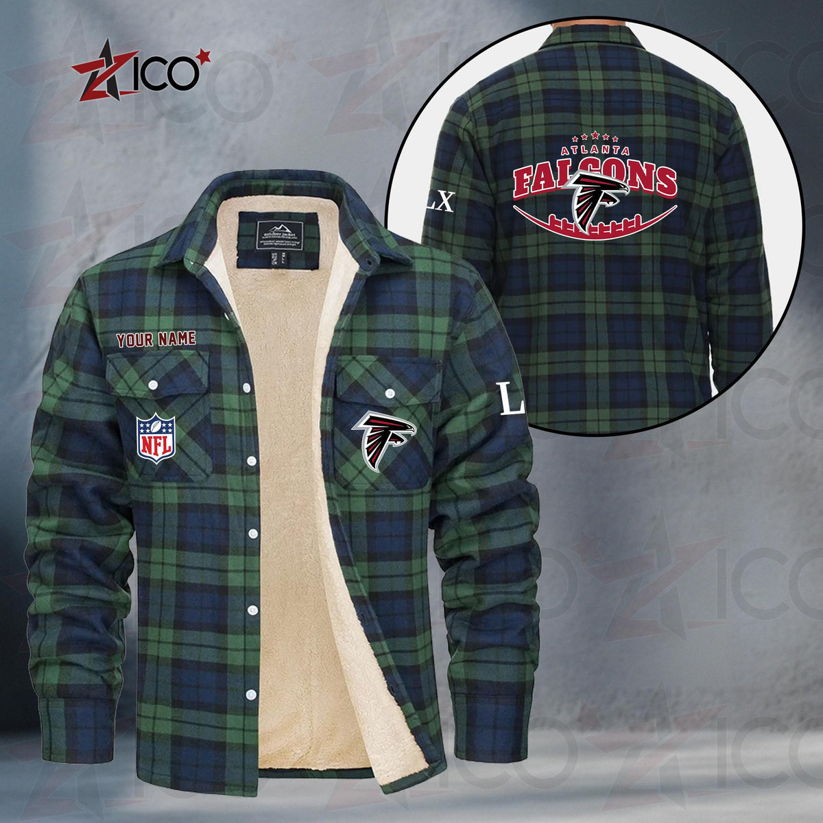 Atlanta Falcons Fleece Flannel Plaid Jacket MN02