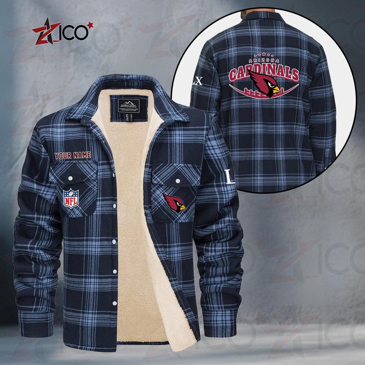 Arizona Cardinals Fleece Flannel Plaid Jacket MN01