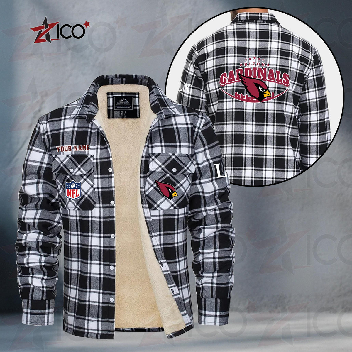 Arizona Cardinals Fleece Flannel Plaid Jacket MN01