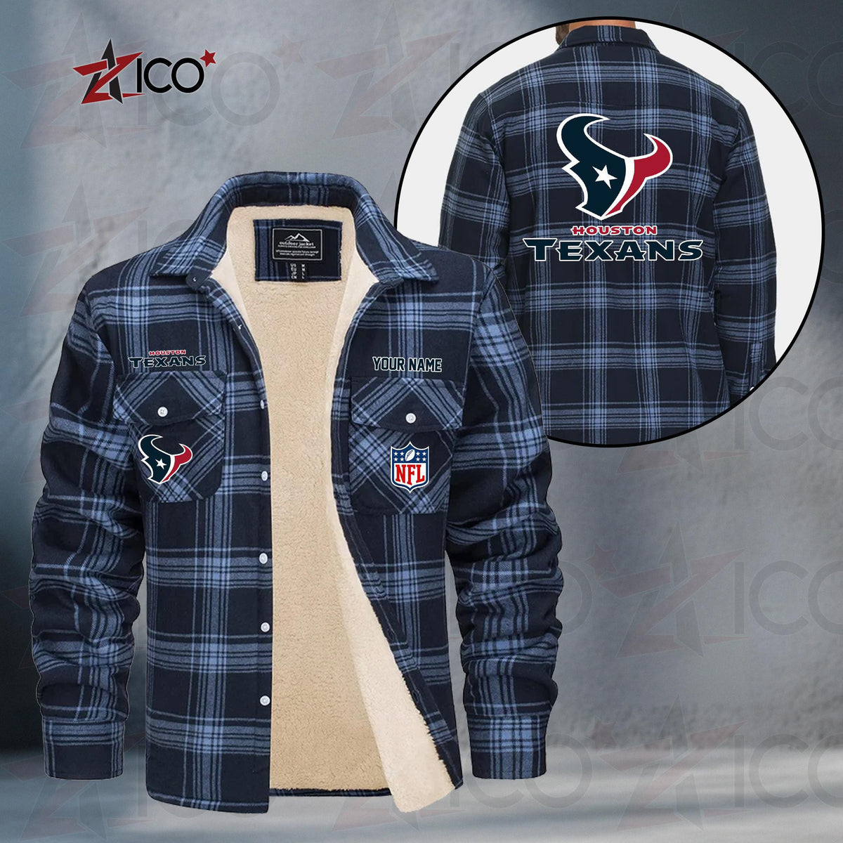 Houston Texans Fleece Flannel Plaid Jacket TG45