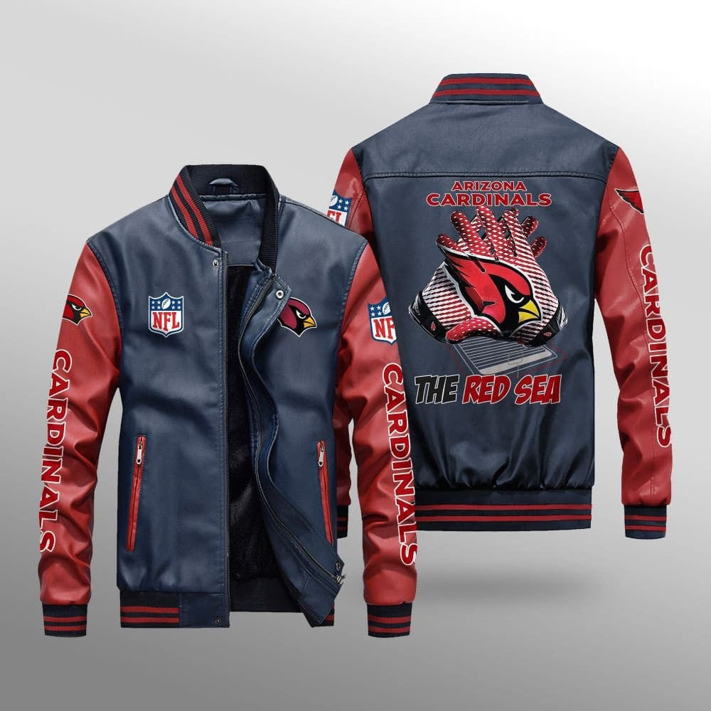 Arizona Cardinals Premium Fleece-Lined Leather Bomber Jacket BG52