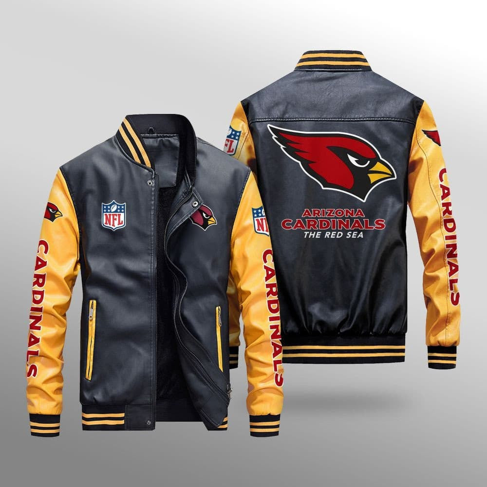 Arizona Cardinals Premium Fleece-Lined Leather Bomber Jacket BG25