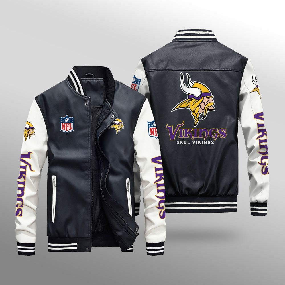 Minnesota Vikings Premium Fleece-Lined Leather Bomber Jacket BG35