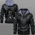 Las Vegas Raiders HVKC1663 - Premium & Ultra-Thick Leather Jacket with Fleece Hood