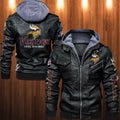 Minnesota Vikings HVKC1253 - Premium & Ultra-Thick Leather Jacket with Fleece Hood