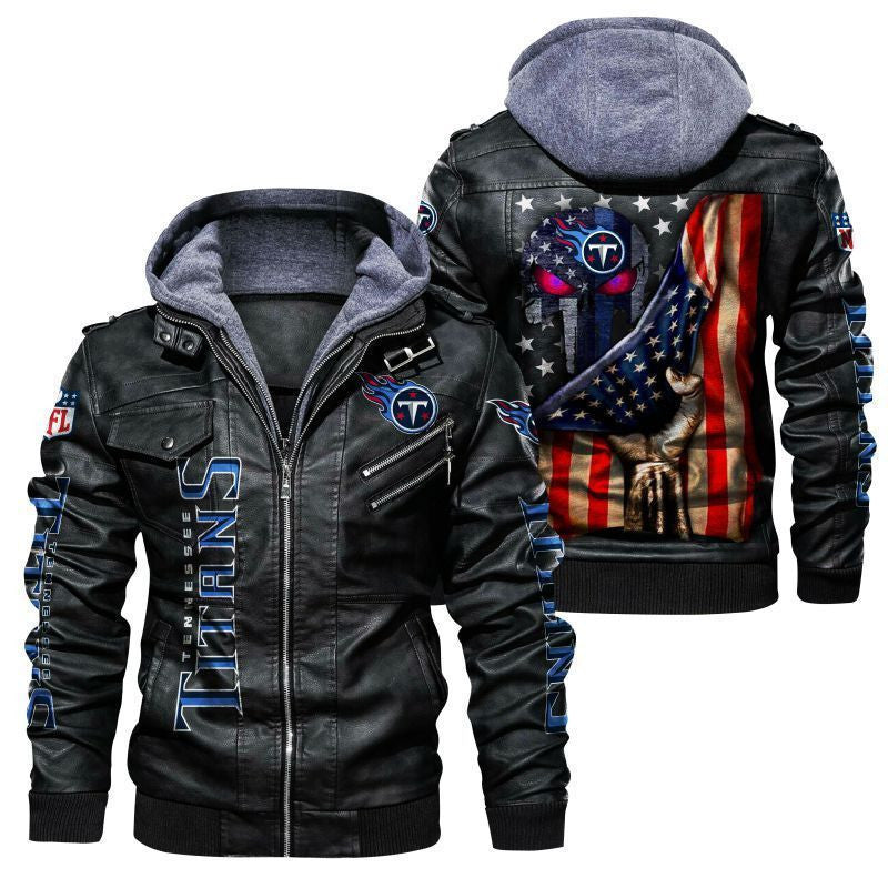 Tennessee Titans HVKC179 - Premium & Ultra-Thick Leather Jacket with Fleece Hood