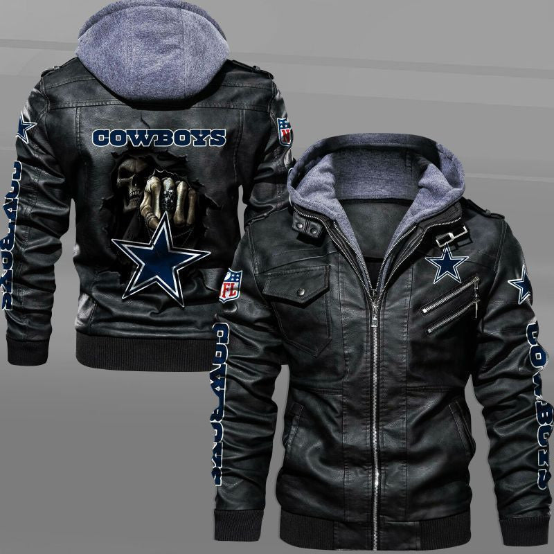 Dallas Cowboys HVKC1647 - Premium & Ultra-Thick Leather Jacket with Fleece Hood
