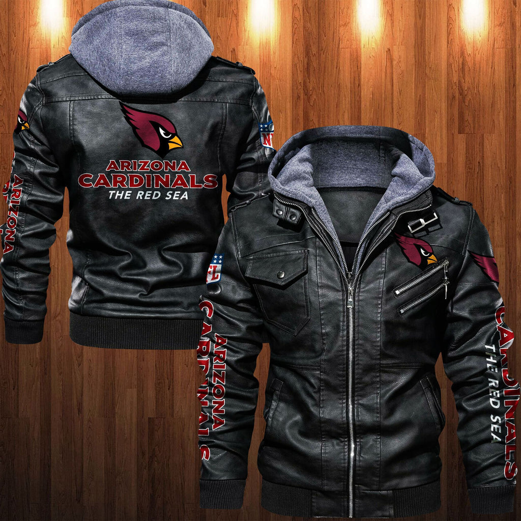 Arizona Cardinals  HVKC1234 - Premium & Ultra-Thick Leather Jacket with Fleece Hood