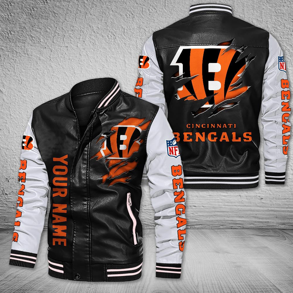DMHQ0046 Cincinnati Bengals Signature Series Leather Jacket — Plush Sherpa Lining