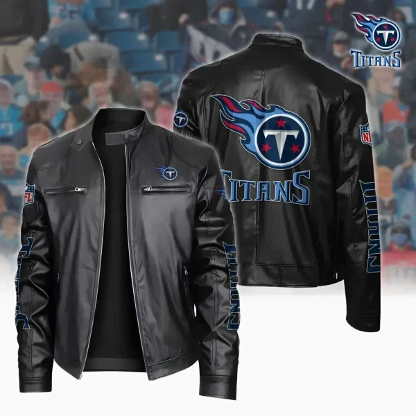Ultra-Premium Leather Jacket Dual Zip Chest— Tennessee Titans SPTSLJ010