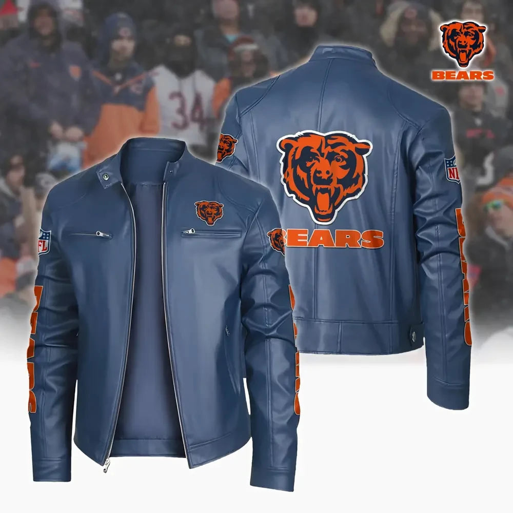 Ultra-Premium Leather Jacket Dual Zip Chest— Chicago Bears SPTSLJ003