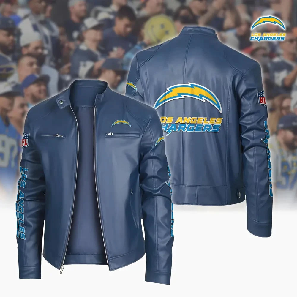 Ultra-Premium Leather Jacket Dual Zip Chest— Los Angeles Chargers SPTSLJ031