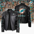 Ultra-Premium Leather Jacket Dual Zip Chest— Miami Dolphins SPTSLJ005