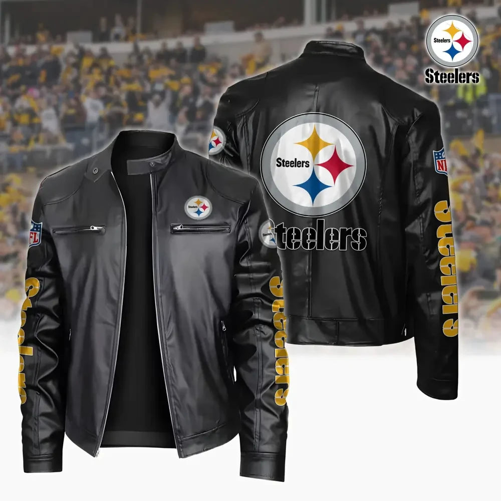 Ultra-Premium Leather Jacket Dual Zip Chest— Pittsburgh Steelers SPTSLJ027