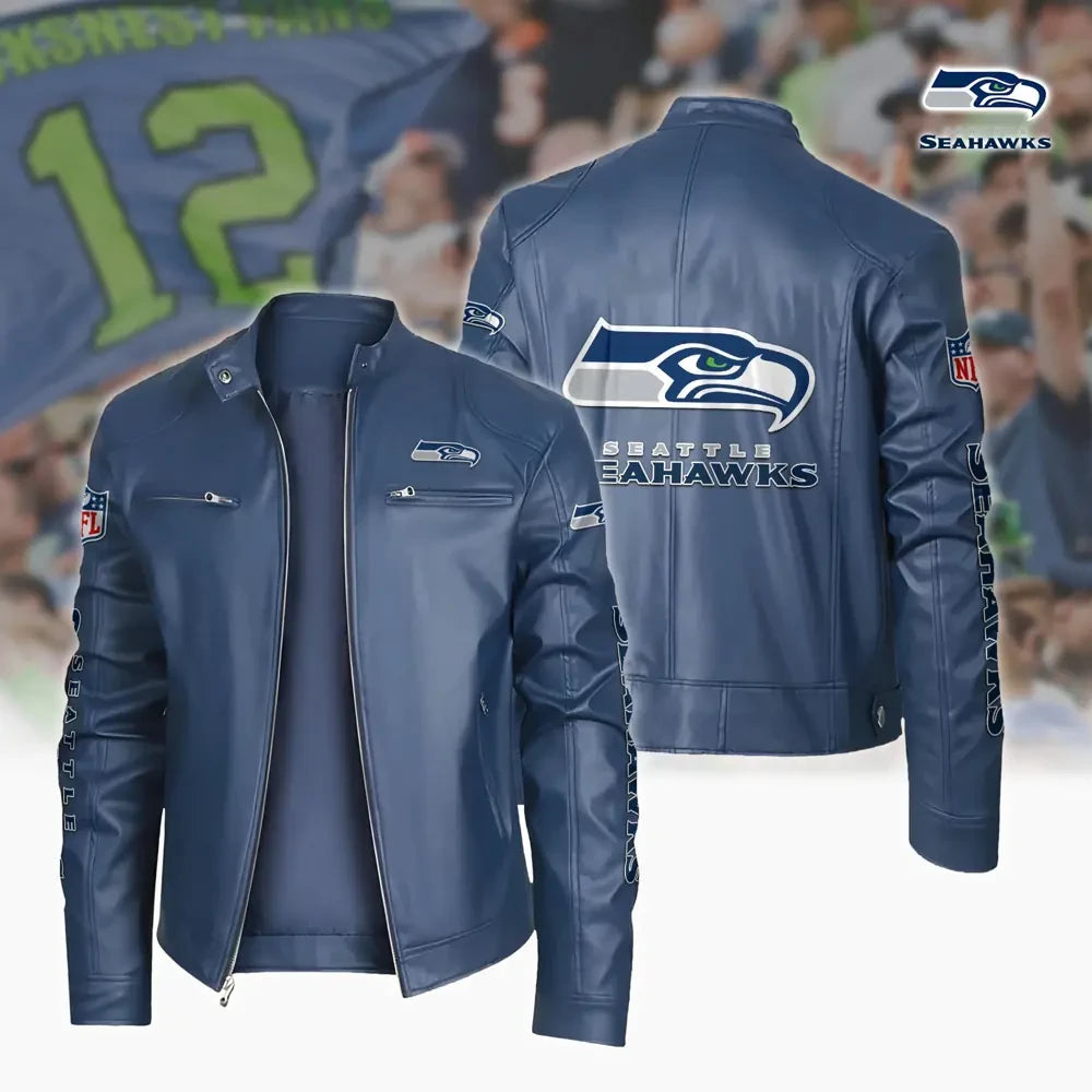 Ultra-Premium Leather Jacket Dual Zip Chest— Seattle Seahawks SPTSLJ011