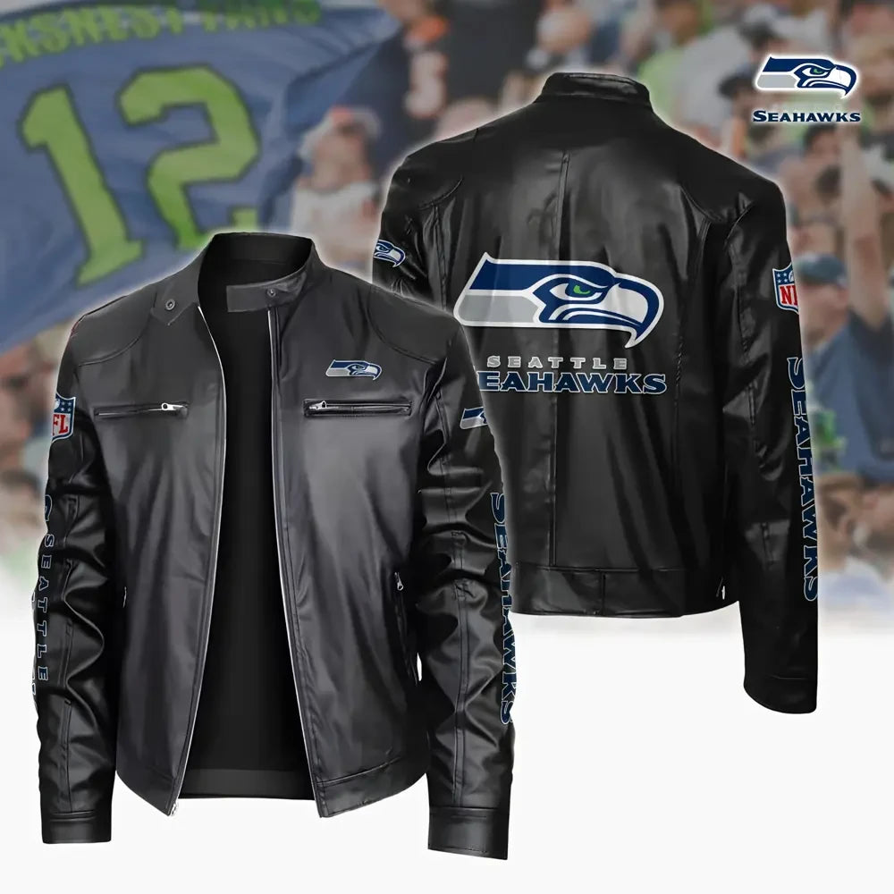 Ultra-Premium Leather Jacket Dual Zip Chest— Seattle Seahawks SPTSLJ011