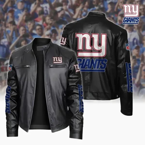 Ultra-Premium Leather Jacket Dual Zip Chest— New York Giants SPTSLJ009